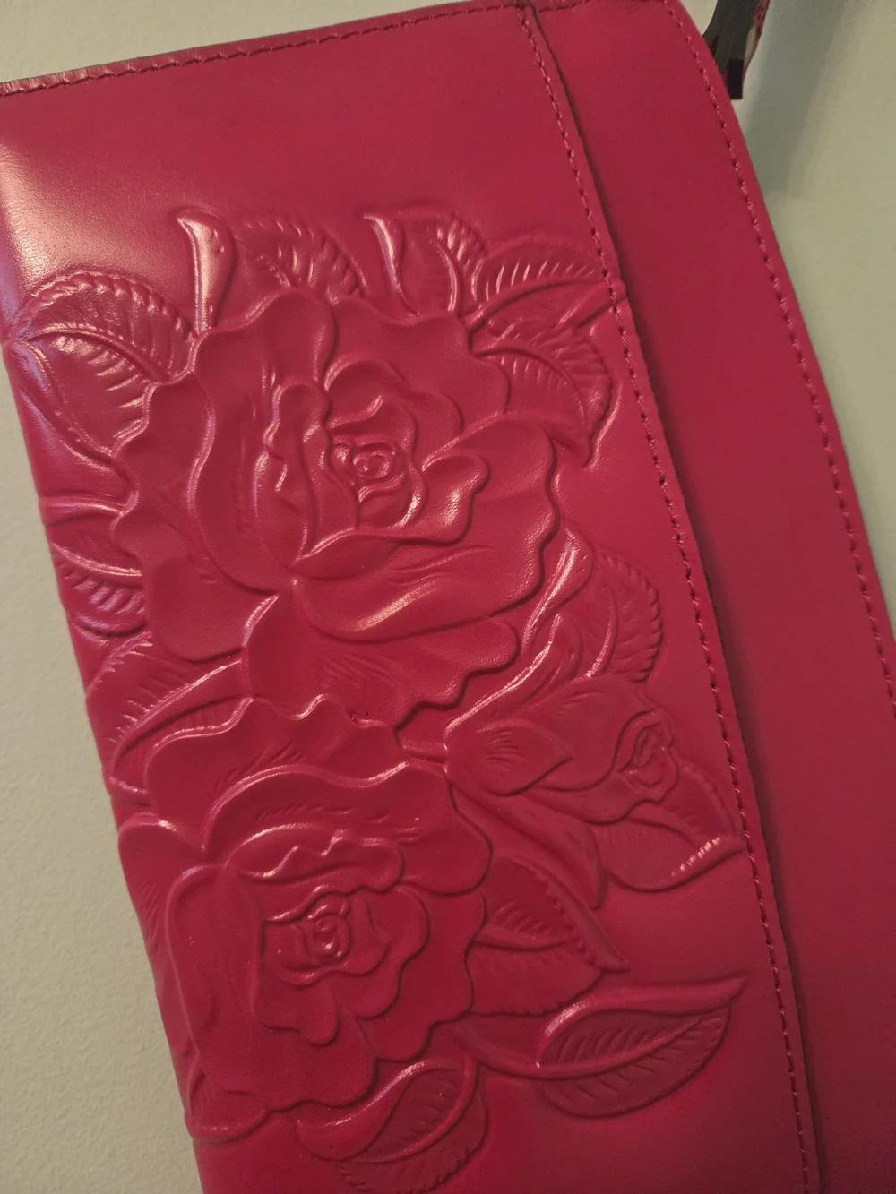 Patricia Nash Hot Pink Embossed Rose Wristlet Strawberry
